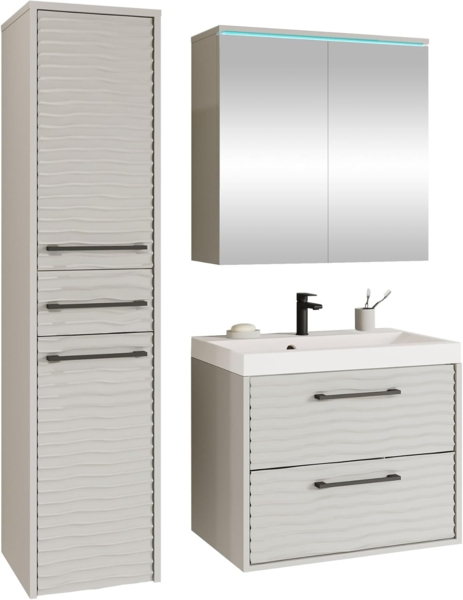 Badmöbel Set Cankazi I (Cashmerebeige / Cashmerebeige Welle, ohne LED Beleuchtung)