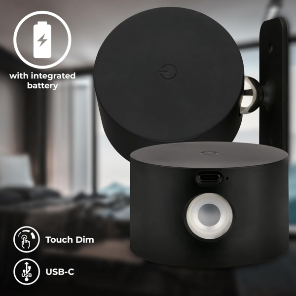 B.K.Licht LED Wandleuchte BKL1597 Magnetische Akku Wandlampe, 3-Stufen Dimmer, mit USB-C, CCT - über Fernbedienung, LED fest integriert, Tageslichtweiß, CCT-Funktion, 150Lm, 2W, 14h Leuchtdauer, 4,5 x 8 x 9,5 cm, Schwarz Bild 3