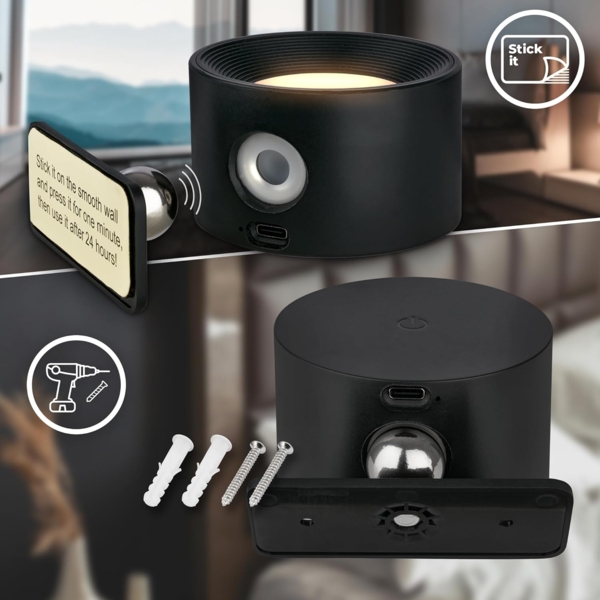 B.K.Licht LED Wandleuchte BKL1597 Magnetische Akku Wandlampe, 3-Stufen Dimmer, mit USB-C, CCT - über Fernbedienung, LED fest integriert, Tageslichtweiß, CCT-Funktion, 150Lm, 2W, 14h Leuchtdauer, 4,5 x 8 x 9,5 cm, Schwarz Bild 4