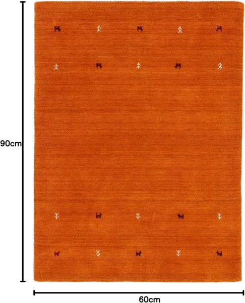 carpetfine 'Gabbeh Uni' Wollteppich, reine Wolle, Orange, 60x90 cm Bild 2