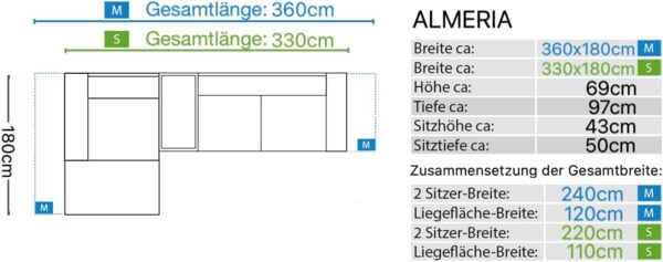 Sofanella Ecksofa ALMERIA Stoffgarnitur Sofalandschaft Couch in Weiß S: 330 Breite x 97 Tiefe Bild 3