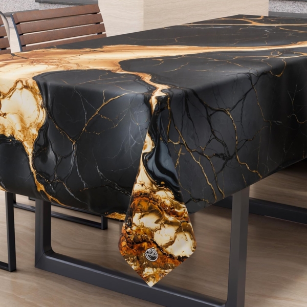 PETTI Artigiani Italiani - Schmutzabweisende Tischdecke, rechteckig, für Küche, elegant, Marmor-Effekt, Schwarz, für 6 Plätze (140x180 cm), 100% Made in Italy