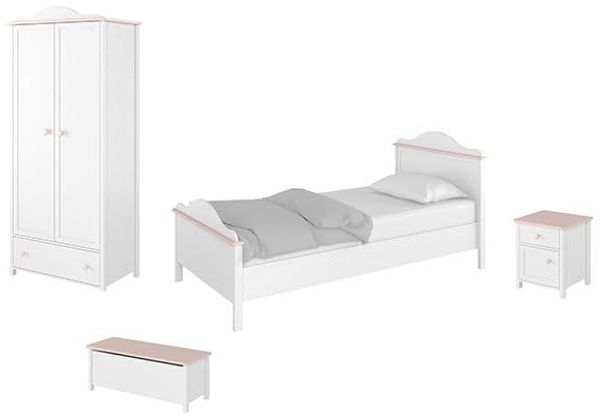 Kinderzimmer-Set Luna 4-teilig weiß rosa inkl. Matratze
