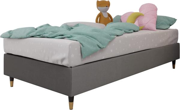 Boxspringbett Sauro Gold für Wandpaneel, Grau, 80 x 200 cm