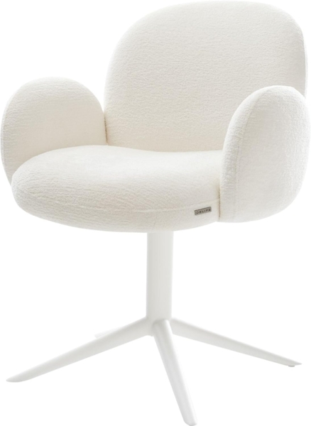 Drehstuhl Nube-Flex mit Armlehnen Bouclé Soft Beige Fußkreuz Weiß 360° drehbar Wippfunktion Taschenfederkern