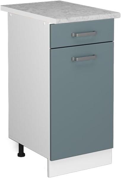 Vicco Küchenunterschrank R-Line, Blau-Grau/Weiß, 40 cm mit Arbeitsplatte