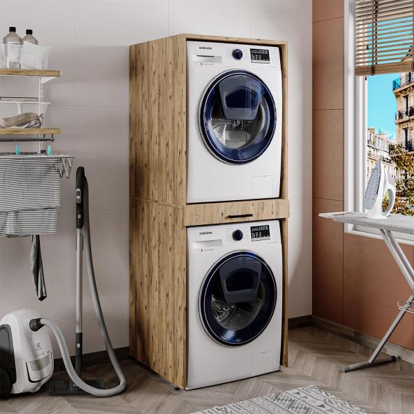 Roomart Waschmaschinenschrank für Trockner & Waschmaschine, in 3 Farben, mit Ausziehbrett • Weiß • Eiche • Schwarz Eiche: eiche Bild 4