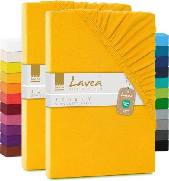 Lavea Spannbettlaken Maya, in Gr. 60x140, 90x200, 120x200, 140x200, 180x200 oder 200x220 cm, Baumwolle, Gummizug: rundum, (2 Stück), Jersey Spannbetttuch für Topper, Boxspring- und Wasserbetten