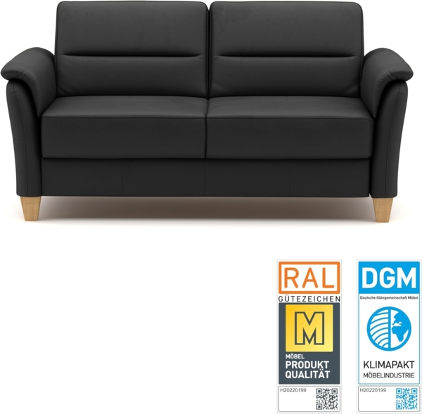 CAVADORE Leder 3er-Sofa Palera / Landhaus-Couch mit Federkern + massiven Holzfüßen / 179 x 89 x 89 / Leder Schwarz Bild 4