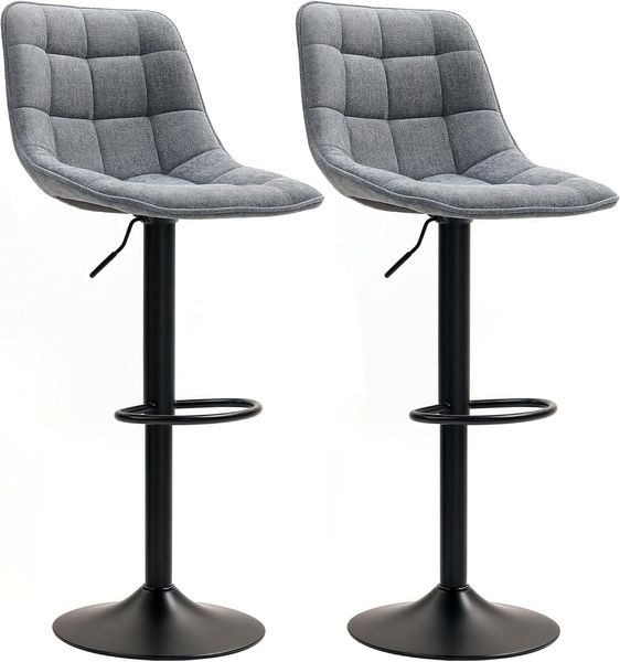 HOMCOM Barhocker mit Lehne, Stahlgestell, Chenille-Optik (Höhenverstellbare Küchenstühle mit Fußstütze, 2 St, Gepolstert Barstuhl), Drehbar Tresenhocker für Küche, Wohnzimmer Dunkelgrau