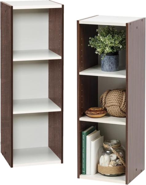 Iris Ohyama, Aufbewahrungseinheit, Bücherregal, Set aus 2 kleinen Elementen mit 3 modularen Regalen, modern, Bücher, CDs, Büro, Schlafzimmer, Wohnzimmer, UB-9030, Braun