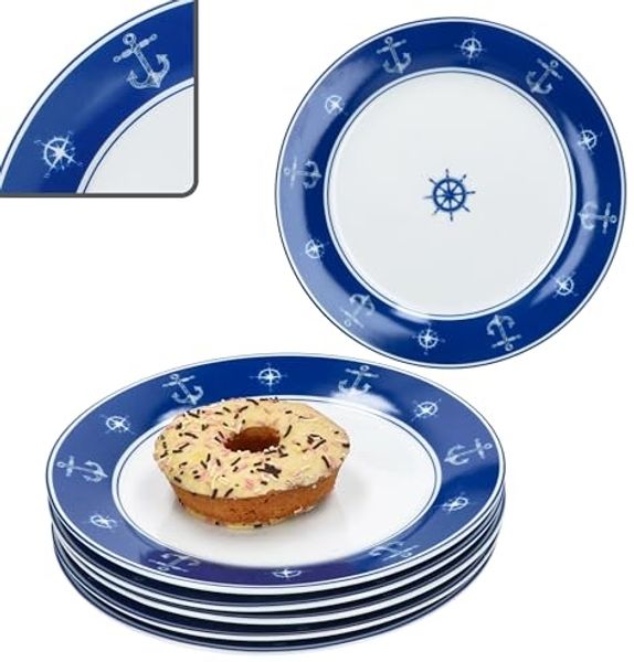 MamboCat Frühstücksteller Ahoi 6er Set Kuchenteller Porzellan 6 Pers Dessert-Teller nautisch