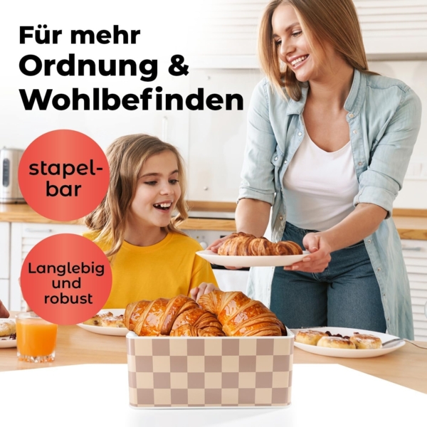Lumaland Brotkasten Karo-Design 10l beige/weiß mit Bambusdeckel Bild 8
