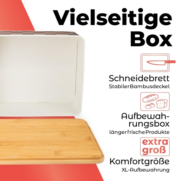 Lumaland Brotkasten Karo-Design 10l beige/weiß mit Bambusdeckel Bild 2