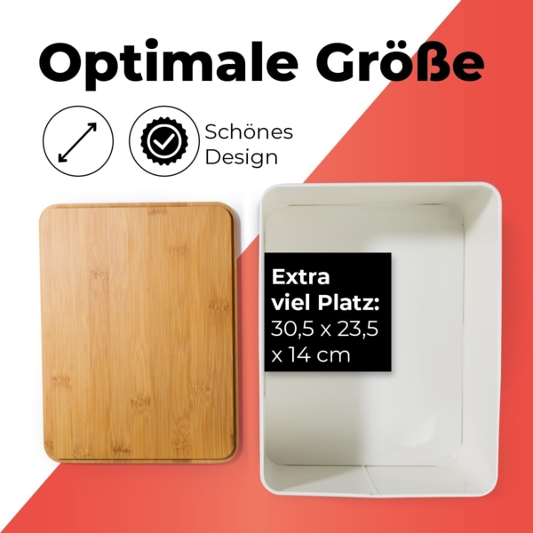 Lumaland Brotkasten Karo-Design 10l beige/weiß mit Bambusdeckel Bild 4