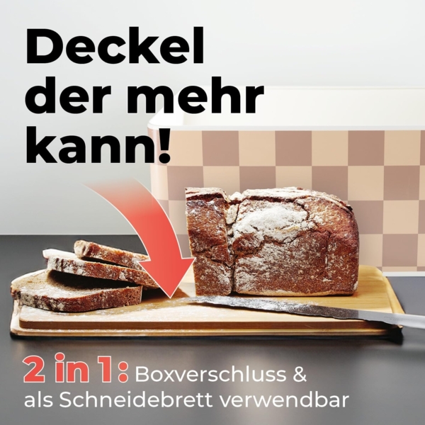 Lumaland Brotkasten Karo-Design 10l beige/weiß mit Bambusdeckel Bild 3