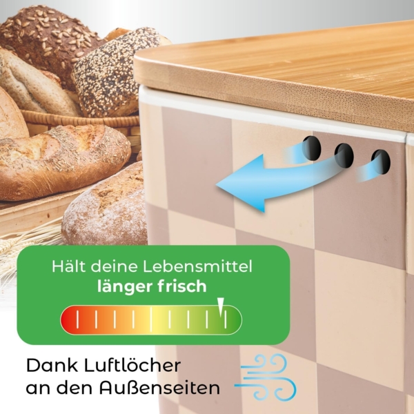 Lumaland Brotkasten Karo-Design 10l beige/weiß mit Bambusdeckel Bild 6