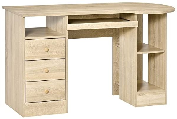 HOMCOM Computertisch Schreibtisch Bürotisch Home Office Arbeitstisch mit Ablagen Schubladen Natur 125 x 60 x 74 cm