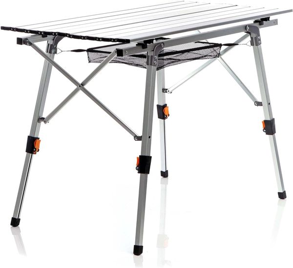 Wiltec Faltbarer Campingtisch 90x53 cm höhenverstellbar Klapptisch aus Aluminium max. 30kg mit aufrollbarer Tischplatte Camping Rolltisch Falttisch Garten Balkon Outdoor Tisch Tisch faltbar