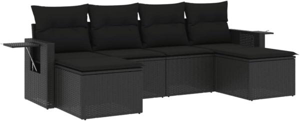 vidaXL 6-tlg. Garten-Sofagarnitur mit Kissen Schwarz Poly Rattan 3252852