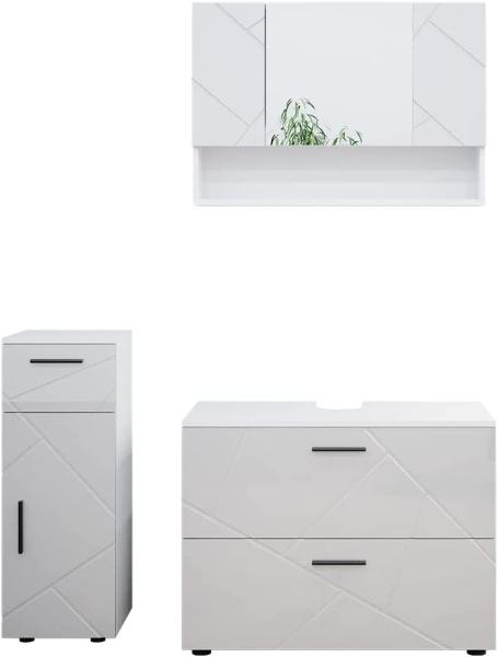 Vicco Badmöbelset Irma Weiß Hochglanz modern 80 cm 30 cm Badezimmerschrank Badschrank Badezimmermöbel Waschtischunterschrank Spiegelschrank Midischrank Schranktür Schrankfach Schrankschublade