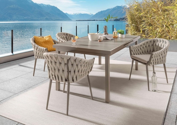 Destiny Garten-Essgruppe MOLINO IMOLA, (13-tlg, 4x Sessel, 1x Tisch, inkl. Auflagen), Aluminium, Polywood, Rope