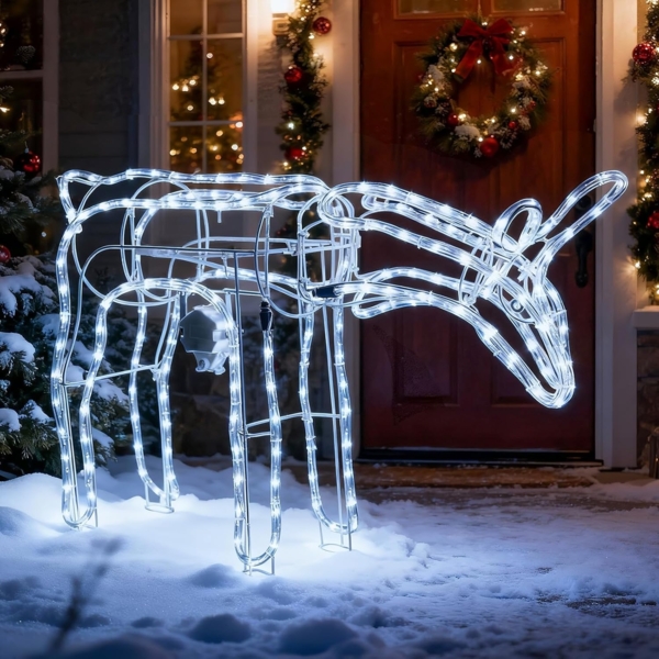 LEDYA Reindeer Beleuchtete Weihnachtsdekoration, 192 LEDs Kaltweiß, Groß 53 cm LED Rentier Weihnachtsbeleuchtung, Innen/Außen Weihnachtshirsch mit Timer, Netzbetrieben, für Haus, Hof, Garten, Veranda