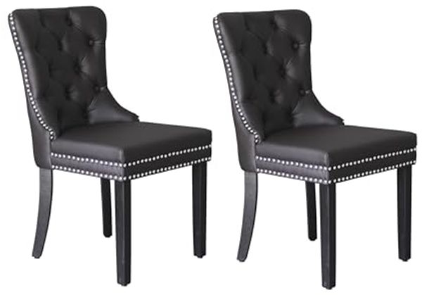 byLIVING Esszimmerstuhl 2er Set Domino/Kunstleder Dunkelbraun/Gestell Massivholz schwarz/B 48,5, H 93, T 61 cm