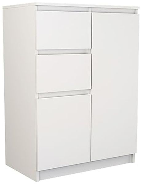 Home Collective Kommode schmal in weiß, Highboard Sideboard Mehrzweckschrank Schrank, mit 2 Schubladen und 2 Türen, 70x97x40cm