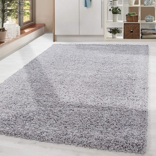 HomebyHome Hochflor Wohnzimmer Teppich 140x200 cm Einfarbig Hellgrau Teppich Langflor Shaggy Modern Teppich für Schlafzimmer, Pflegeleicht Flauschig Weich Rechteckig Kleiner Teppich
