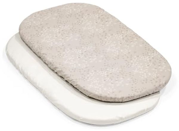 Stokke Snoozi Spannbetttücher - 1 Dandelion Beige & 1 Vanilla Cream - Passend für die ovale Snoozi Matratze - Weiche Bio-Baumwolle - Maschinenwaschbar