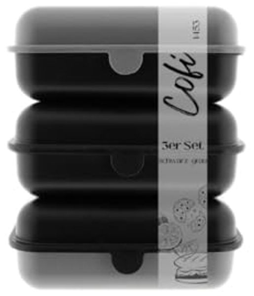 Cofi Brotdosen 3er-Set – Lunchbox / Frühstücksbox – BPA-frei, spülmaschinenfest, stapelbar, 1600 ml Schwarz-Grau