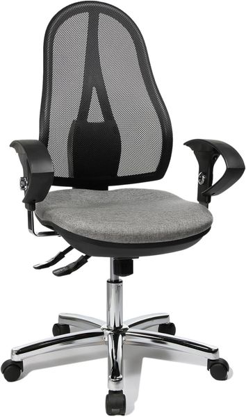 Topstar Open Point SY Deluxe, ergonomischer Syncro-Bandscheiben-Drehstuhl, Bürostuhl, Schreibtischstuhl, inkl. Armlehnen (höhenverstellbar), Stoff, hellgrau