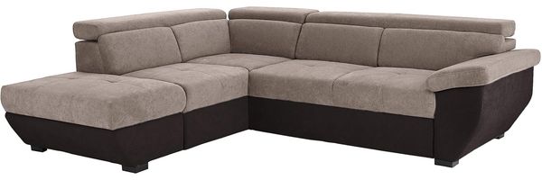Mivano Ecksofa Speedway / Moderne Couch in L-Form mit verstellbaren Kopfstützen und Ottomane / 262 x 79 x 224 / Zweifarbiger Bezug, elephant/mud