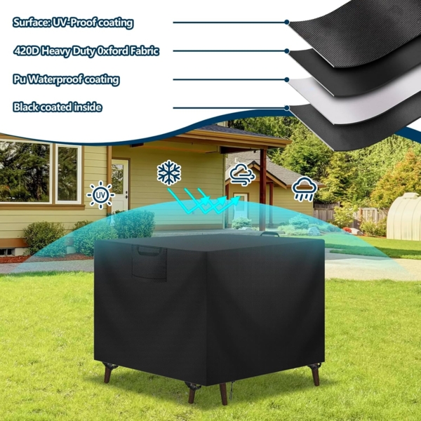 Aujink Abdeckung Gartenmöbel Winterfest, Wasserdichte Schutzhülle Gartenmöbel 420D Oxford Anti-UV Abdeckplane für Gartentische Terrassenmöbel Regenschutz und Staubfest Abdeckhaube Schwarz 90 x 90 x 90 cm Bild 5