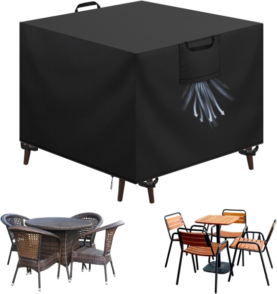 Aujink Abdeckung Gartenmöbel Winterfest, Wasserdichte Schutzhülle Gartenmöbel 420D Oxford Anti-UV Abdeckplane für Gartentische Terrassenmöbel Regenschutz und Staubfest Abdeckhaube Schwarz 90 x 90 x 90 cm Bild 1