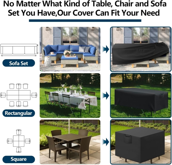 Aujink Abdeckung Gartenmöbel Winterfest, Wasserdichte Schutzhülle Gartenmöbel 420D Oxford Anti-UV Abdeckplane für Gartentische Terrassenmöbel Regenschutz und Staubfest Abdeckhaube Schwarz 90 x 90 x 90 cm Bild 6