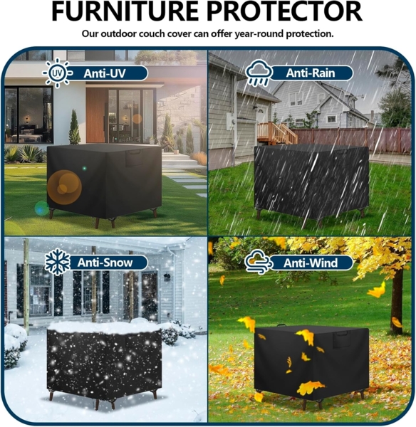 Aujink Abdeckung Gartenmöbel Winterfest, Wasserdichte Schutzhülle Gartenmöbel 420D Oxford Anti-UV Abdeckplane für Gartentische Terrassenmöbel Regenschutz und Staubfest Abdeckhaube Schwarz 90 x 90 x 90 cm Bild 7