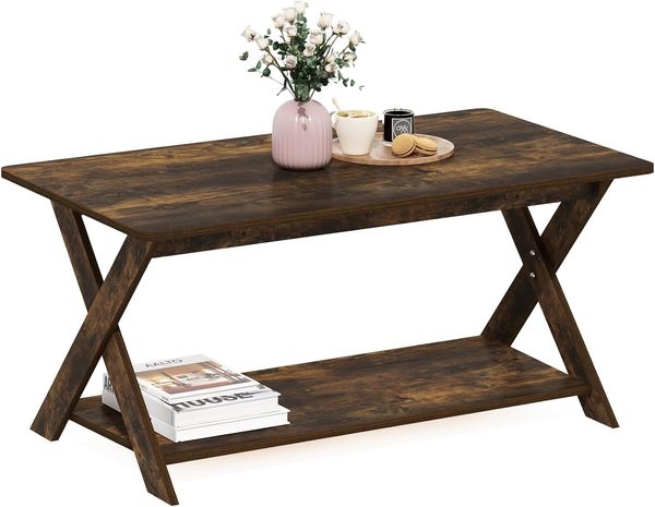 Furinno Modern Schlichter Couchtisch mit gekreuzten Beinen, Bernsteinkiefer