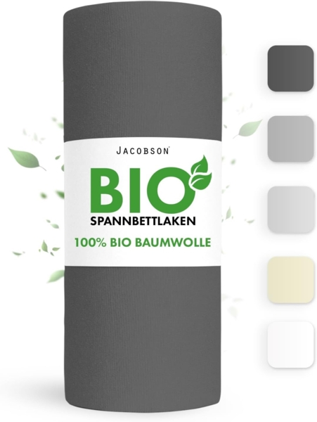 Jacobson Spannbettlaken BIO, Jersey Spannbetttuch, Bettlaken 160 g/m², 100% BIO-Baumwolle, Gummizug: rundum, GOTS zertifiziert