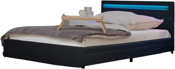 Home Deluxe Polsterbett 'Nube' mit LED-Beleuchtung und Schubladen 2x Lattenrost Dunkelgrau 180 x 200 cm