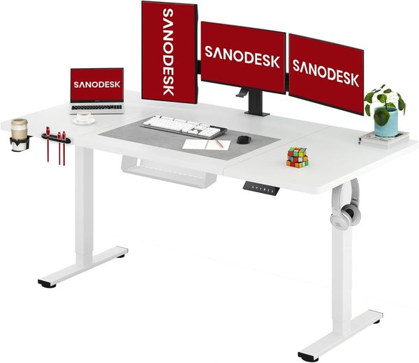 SANODESK Elektrisch Höhenverstellbarer Schreibtisch 180x80 cm – Ergonomischer Steh-Sitz Tisch mit Memory-Funktion für Homeoffice und Heimbüro,weiß, Computertisch, Standing Desk