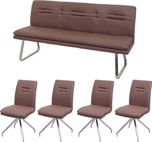 Esszimmer-Set HWC-H70, Sitzgruppe Esszimmergruppe Esszimmergarnitur, Stoff/Textil Edelstahl gebürstet ~ braun 180cm