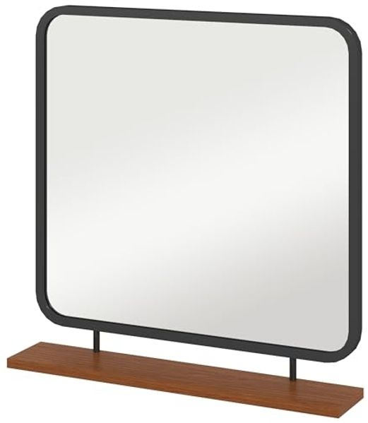 HOMCOM Wandspiegel 54,5 x 50,5 cm mit Ablage aus Holz (Flurpiegel, 1-St, Dekospiegel), für Schlafzimmer, Badezimmer, Schwarz