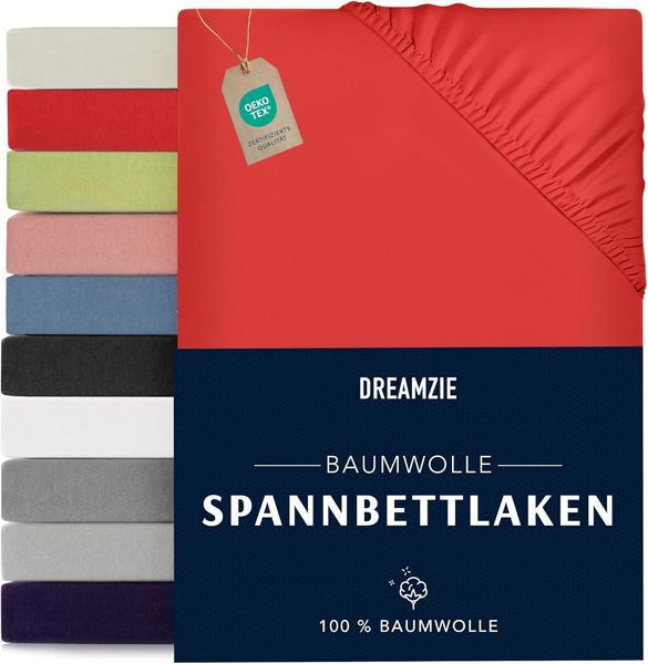 Dreamzie - Spannbettlaken 80x190/200cm - Baumwolle Oeko Tex Zertifiziert - Rot - 100% Jersey Spannbetttuch 80x190/200