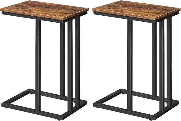 HOOBRO Beistelltische, 2er-Set,Sofa-Beistelltische, C-förmige Couchtische, platzsparend, Industrie-Stil, stabiles Metallgestell, für Wohnzimmer, Schlafzimmer, Vintagebraun und Schwarz EBF02SFP201G1