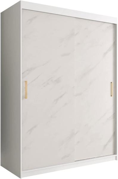 Kleiderschrank Kamoga T 150 (Weiß / Marmor Weiß + Gold, mit Schubladen)