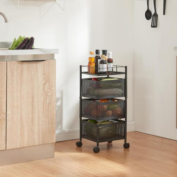 Rollwagen Sunndal mit 3 Ebenen 64,5x27x27cm Schwarz [en. casa]