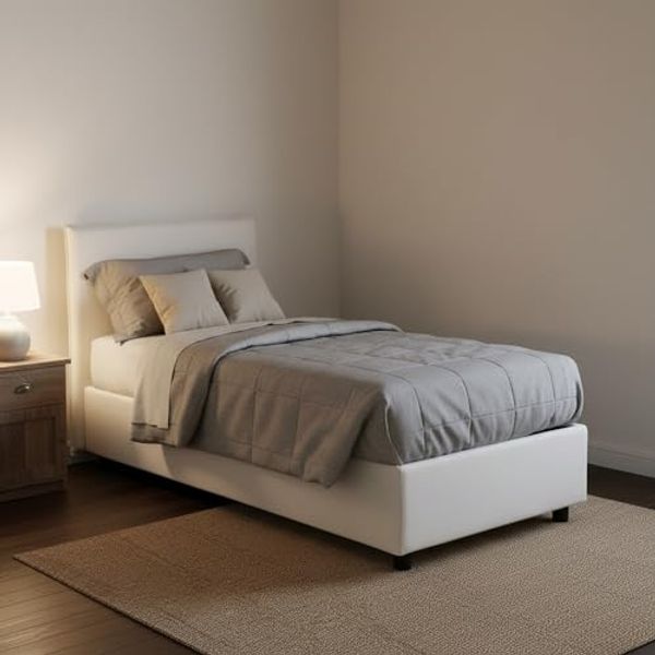 Talamo Italia - Bruna Einzelbett, Bettkasten mit Stoffbezug, 100 % Made in Italy, Öffnung vorne, geeignet für Matratze 80x190 cm, Weiß