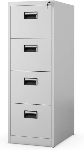 Hängeregistraturschrank V004A Hängemappenschrank Hängeregisterschrank Aktenschrank mit 4 Schubladen Pulverbeschichtung Stahlblech 132 x 46 x 62 cm (H x B x T) (grau)
